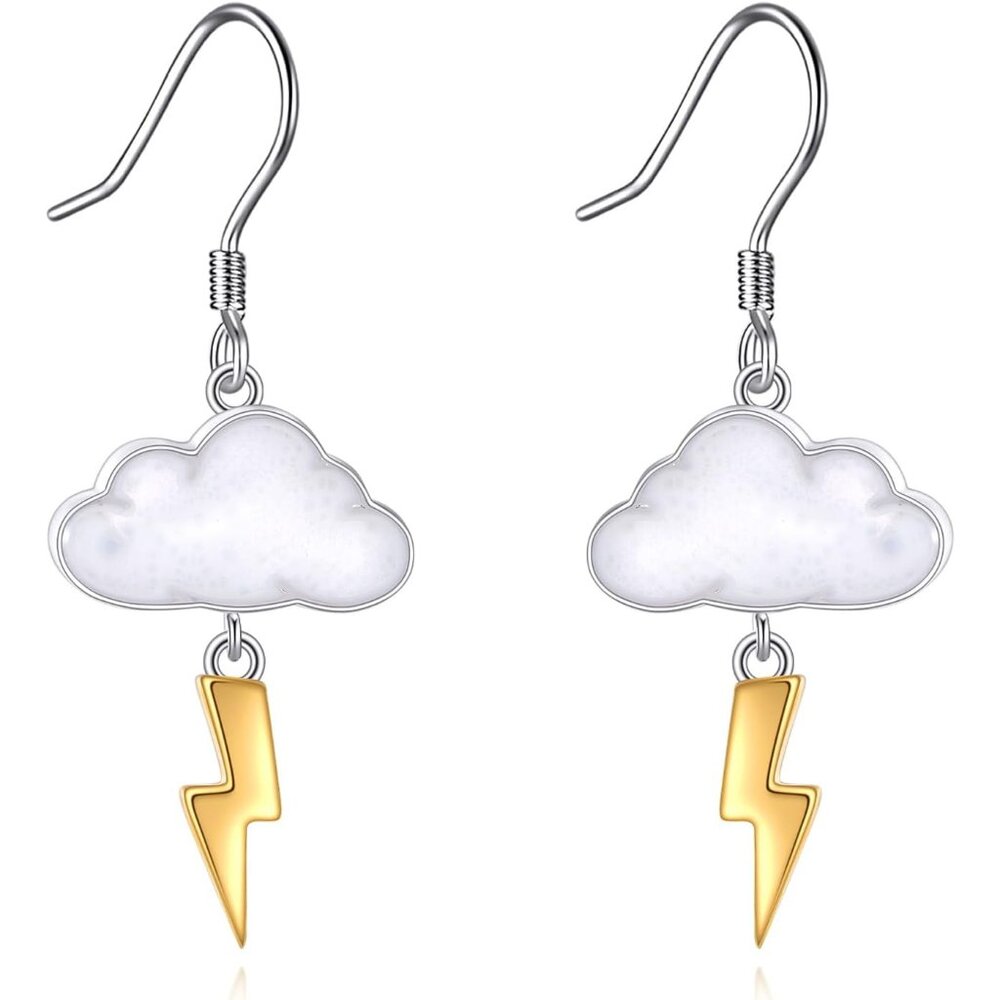 Mountain Dangle Silver Cloud Lightning Earrings F… - image 1